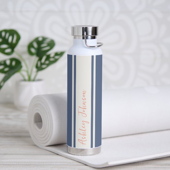 Einfache moderne rosa und blaue Mit Monogramm Beze Trinkflasche (Yoga)