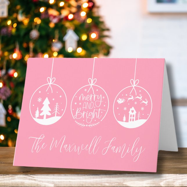 Einfache moderne rosa Weihnachten (Simple Modern Pink Merry And Bright Holiday Card)