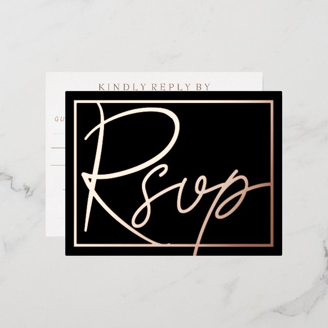 Einfache moderne ROSE Gold Border Wedding RSVP Folie Einladungspostkarte (Vorderseite/Rückseite)
