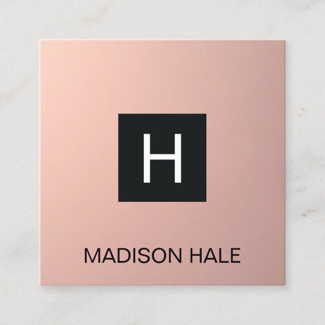 Einfache, moderne Rose Gold-Kupfer-Monogramm Quadratische Visitenkarte (Vorderseite)