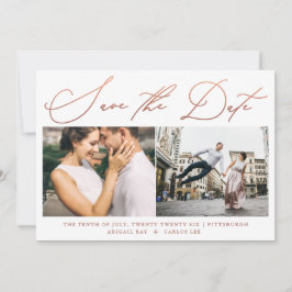 Einfache moderne Rose Gold Script Foto Black Save The Date