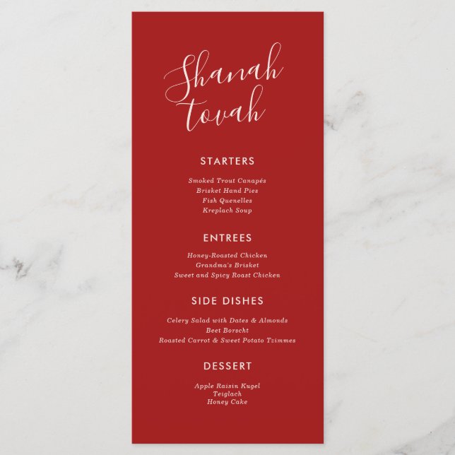 Einfache moderne Rosh Hashanah Dinner Menu Menükarte (Vorderseite)