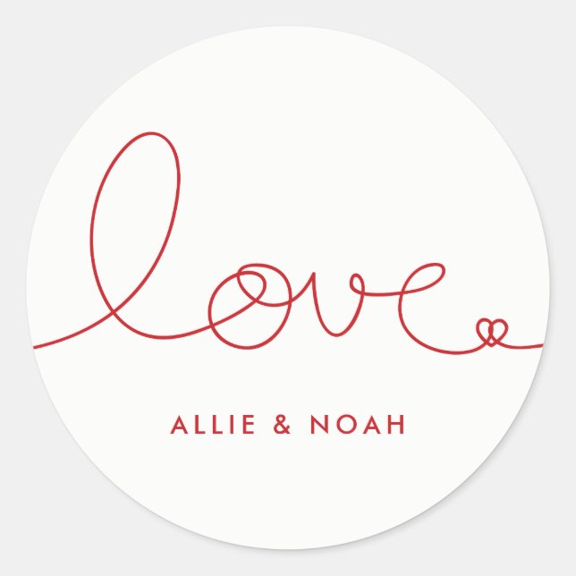 Einfache moderne Rot Loopy Liebe Heart Wedding Sti Runder Aufkleber (Vorderseite)