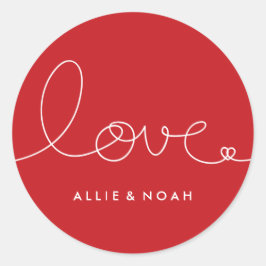 Einfache moderne Rot Loopy Liebe Heart Wedding Sti Runder Aufkleber