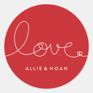 Einfache moderne Rot Loopy Liebe Heart Wedding Sti Runder Aufkleber