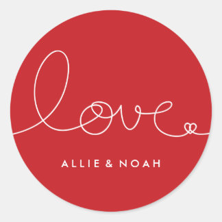 Einfache moderne Rot Loopy Liebe Heart Wedding Sti Runder Aufkleber