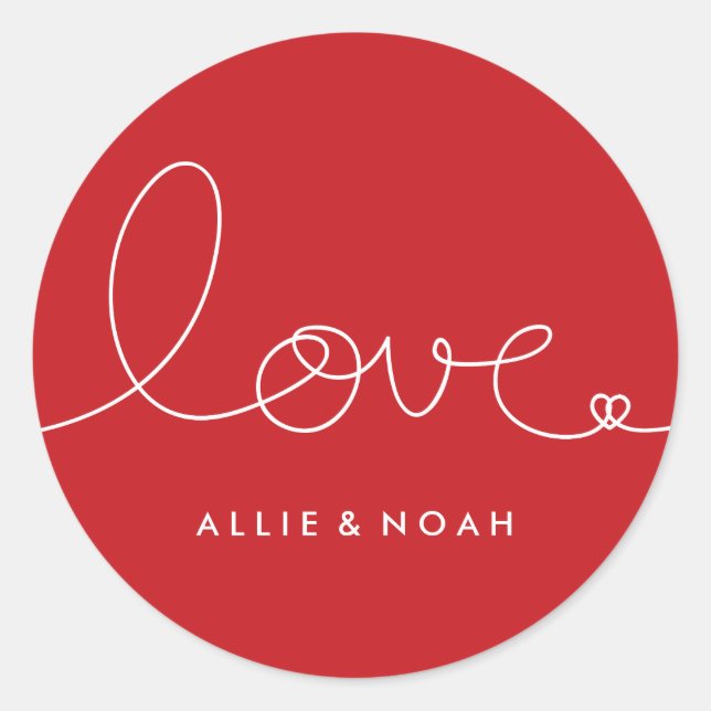 Einfache moderne Rot Loopy Liebe Heart Wedding Sti Runder Aufkleber (Vorderseite)