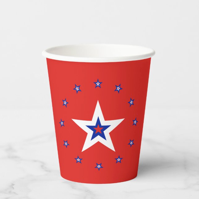 Einfache moderne Rot-Papier-Cup mit Sternenring Pappbecher (Vorderseite)