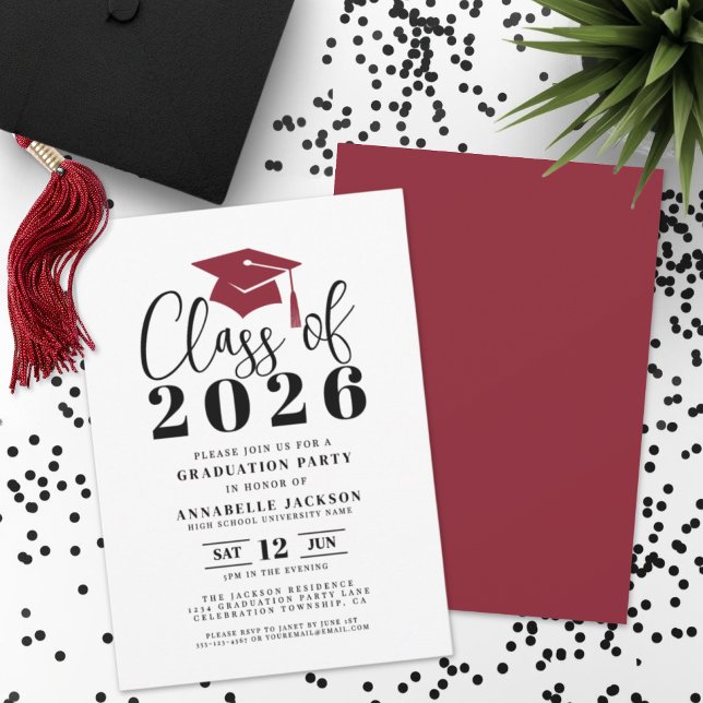 Einfache moderne rote Abschlussfeier Einladung (Simple Modern Red Graduation Party Invitation)