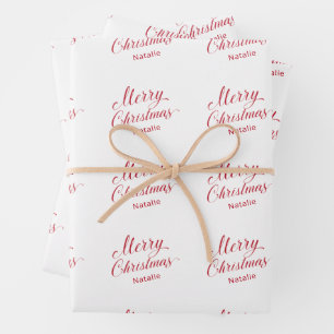 Einfache moderne rote Schrift Elegante Weihnachten Geschenkpapier Set