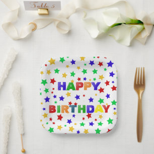 Einfache, moderne, rote Star farbige Geburtstagspa Pappteller