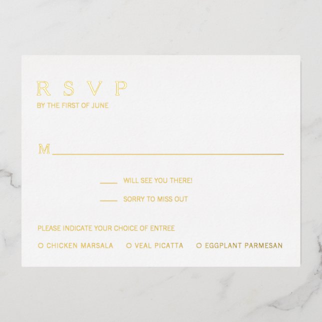 Einfache moderne RSVP-Karte Folie Einladungspostkarte (Vorderseite)