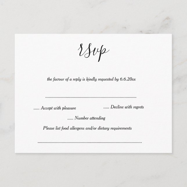 Einfache moderne RSVP-Karte für Hochzeiten Postkarte (Vorderseite)