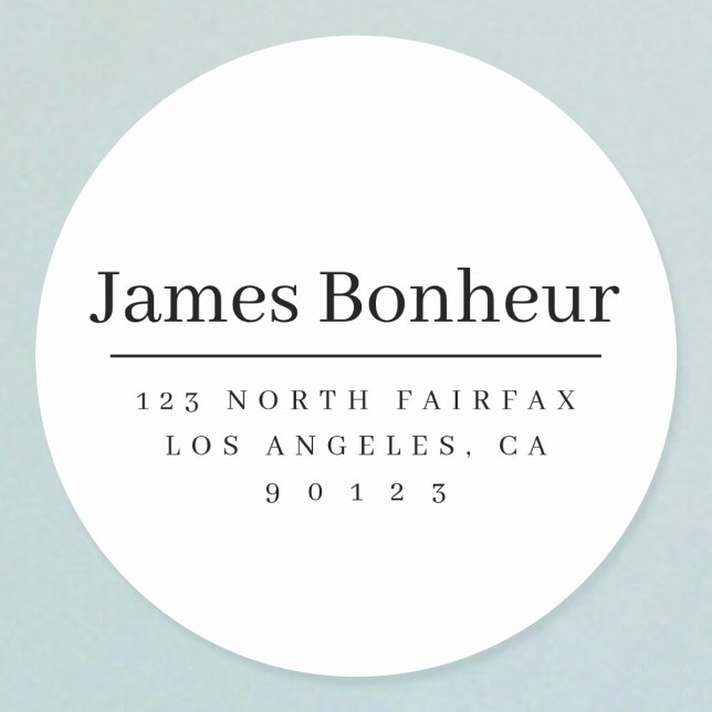 Einfache moderne Rücksendeadresse Schwarz & Weiß Runder Aufkleber (Von Creator hochgeladen)