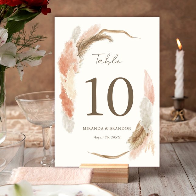 Einfache moderne rustikale Pampasgras-Hochzeit Tischnummer (Von Creator hochgeladen)