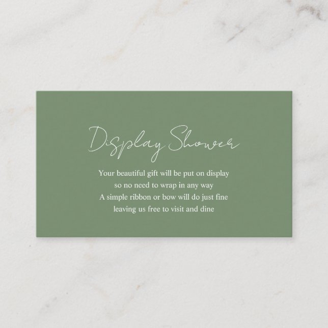 Einfache moderne Sage Green Baby Display Dusche Begleitkarte (Vorderseite)