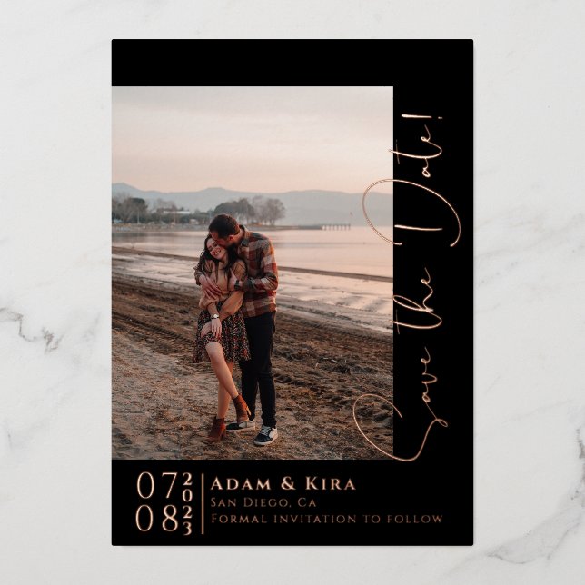 Einfache, moderne Save the Date Skripte Folieneinladung (Vorderseite)