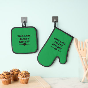 Einfache moderne Schrift Geschenk Cool Grün Ofenhandschuh & Topflappen-Set