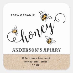 Einfache moderne Schrift Honey Biene Quadratischer Aufkleber
