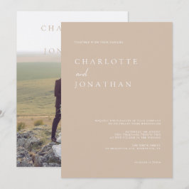 Einfache moderne Schrift Taupe Pink Foto Hochzeit Einladung