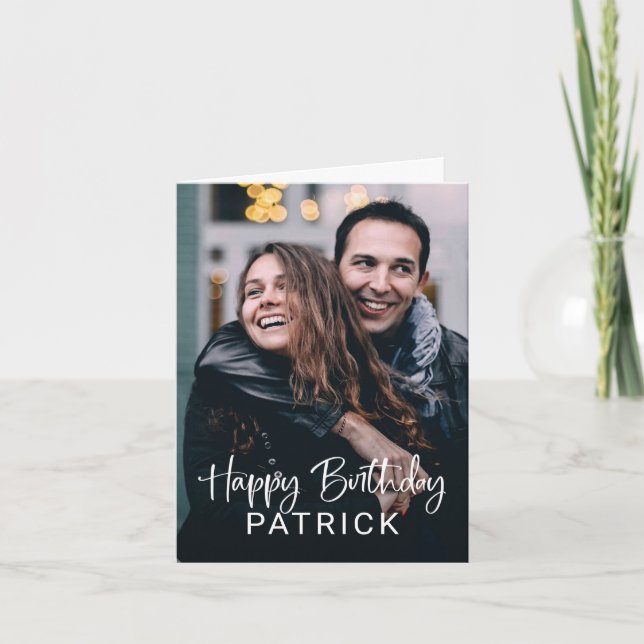 Einfache moderne Schrift und Foto | Happy Birthday Karte (Vorderseite)
