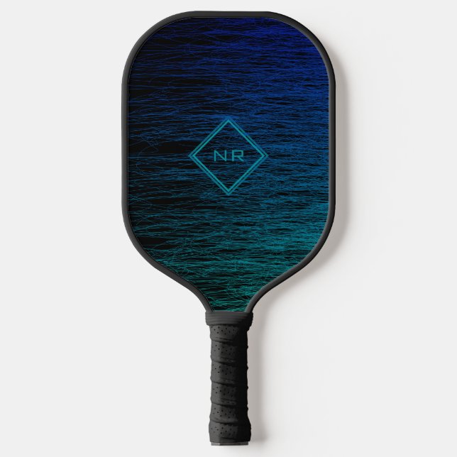 Einfache moderne Schwarz Blau Aquamarine Abstrakte Pickleball Schläger (Vorderseite)
