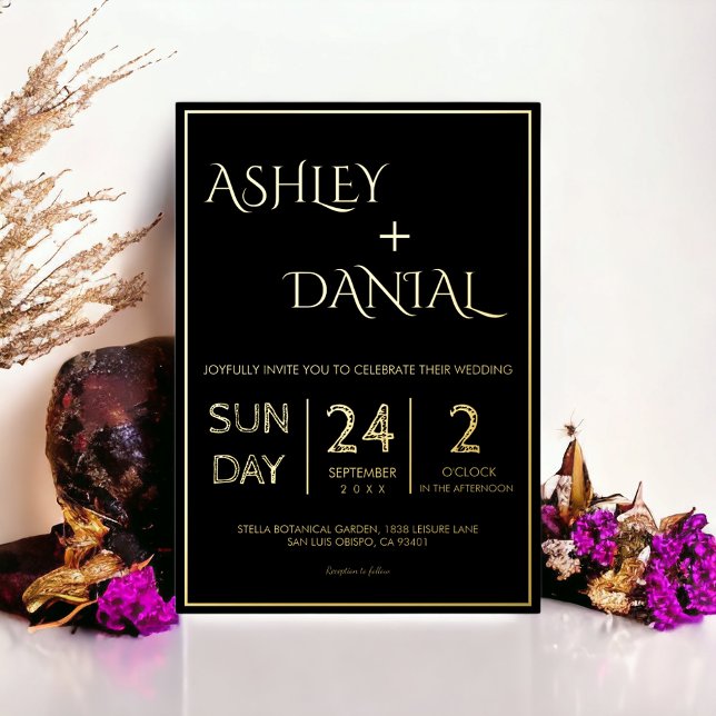 Einfache moderne Schwarz-Gold-Script-Technik Folieneinladung (Von Creator hochgeladen)