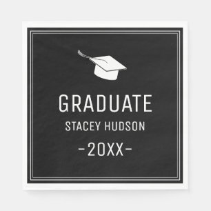 Einfache moderne Schwarz-Weiß-Graduierungsparty Serviette