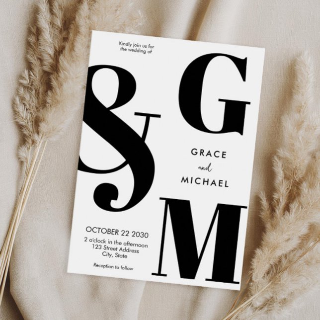 Einfache moderne Schwarz-Weiß-Hochzeit Einladung (Von Creator hochgeladen)