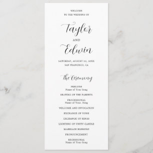 Einfache moderne Schwarz-Weiß-Hochzeit Programm