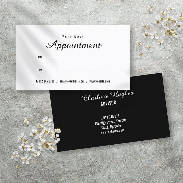 Einfache, moderne Schwarz-Weiß-Karte Visitenkarte (Simple Modern Black and White Appointment Card)