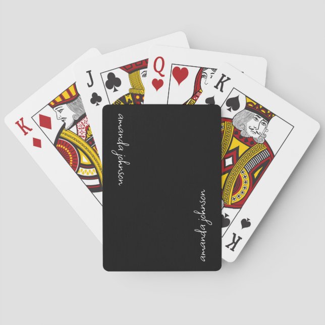 Einfache, moderne Schwarz-Weiß-Monogramm-Bezeichnu Spielkarten (Rückseite)
