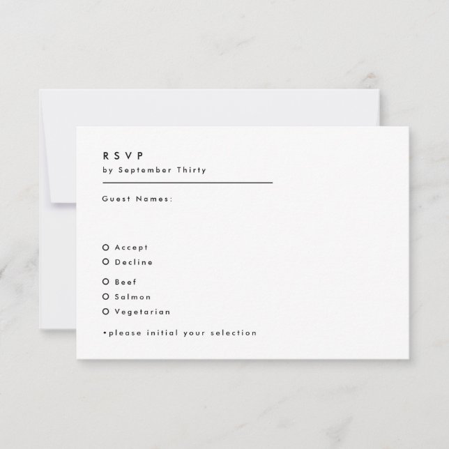 Einfache moderne Schwarz-Weiß-Monogramm-Hochzeit RSVP Karte (Vorderseite)