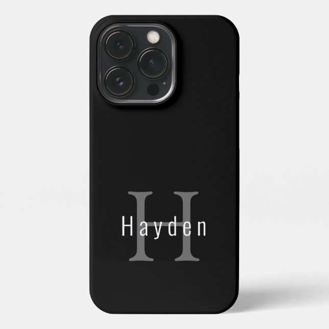 Einfache, moderne Schwarz-Weiß-Monogramm iPhone 13 Pro Hülle (Rückseite)