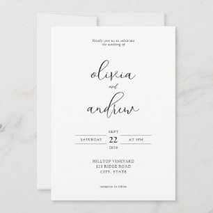 Einfache moderne Schwarz-Weiß-Schrift-Hochzeit Einladung