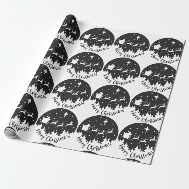 Einfache, moderne Schwarz-Weiß-Weihnachten Geschenkpapier (Ungerollt)