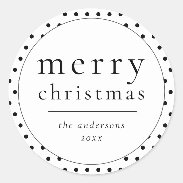 Einfache moderne Schwarz & Weiß Weihnachts Classic Runder Aufkleber (Vorderseite)