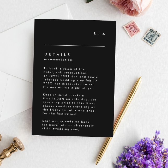 Einfache moderne Schwarz-weiße Monogramm-Unterkunf RSVP Karte (Von Creator hochgeladen)