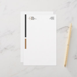 Einfache moderne Schwarze Gold Monogram Briefpapier