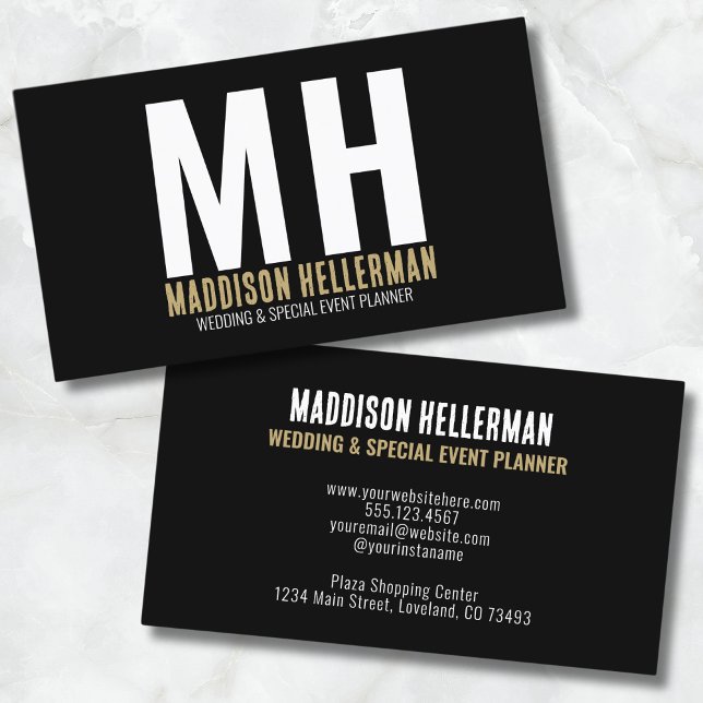 Einfache moderne Schwarze Gold Monogram Visitenkarte (Simple Stylish Modern Black Gold Monogram Business Card)