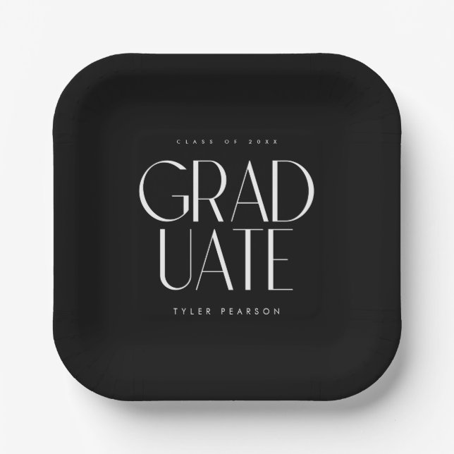 Einfache, moderne, schwarze Graduierungspartei Pappteller (Vorderseite)