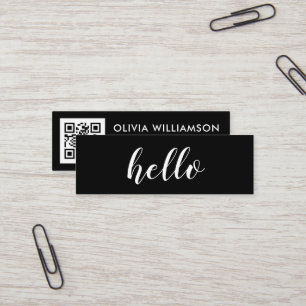 Einfache, moderne schwarze Hello QR-Code Mini Visitenkarte