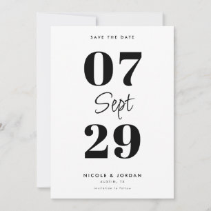 Einfache moderne schwarze und weiße Hochzeit Save The Date