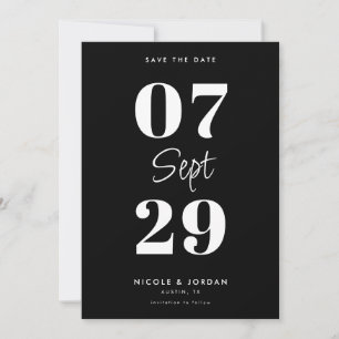 Einfache moderne schwarze und weiße Hochzeit Save The Date