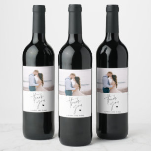 Einfache moderne Script Heart Wedding Vielen Dank Weinetikett