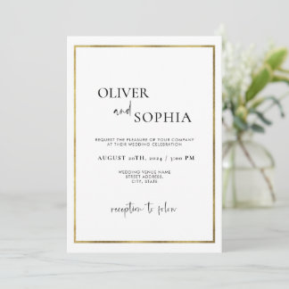 Einfache moderne Script Minimalistische Goldrahmen Einladung