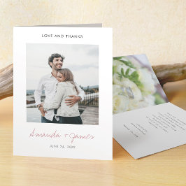 Einfache moderne Script-Rose Gold Foto Hochzeit Dankeskarte