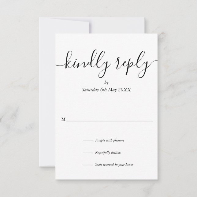 Einfache moderne Script Wedding Kindly Antwort (Vorderseite)