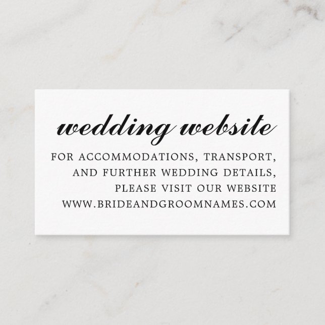Einfache moderne Script Wedding Website Black Begleitkarte (Vorderseite)