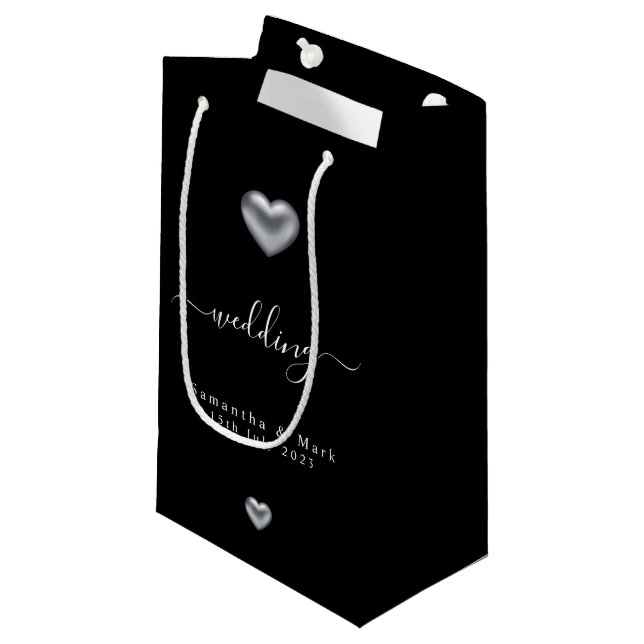 Einfache moderne Silberherz-Hochzeit kleine Gesche Kleine Geschenktüte (Vorderseite Schrägansicht)